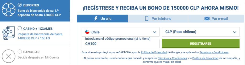 Pasos para colocar las apuestas en 1Xbet Chile 